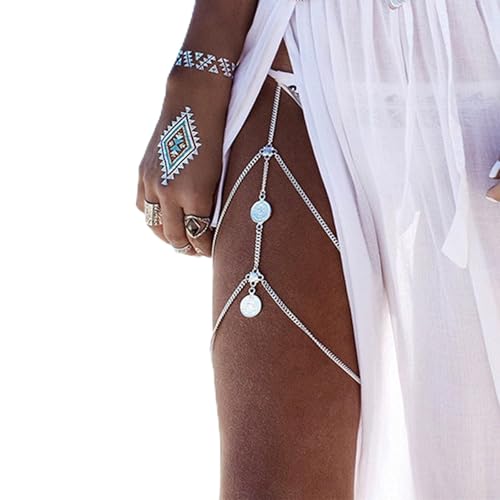 Yienate Sexy Oberschenkelkette Münze Kleine Blume Beinkette Bikiniketten Silber geschichteten Boho Beach Body Chain Schmuck für Frauen und Mädchen Yienate Sexy Oberschenkelkette Münze Kleine Blume Beinkette Bikiniketten Silber geschichteten Boho Beach Body Chain Schmuck für Frauen und Mädchen von Yienate