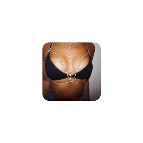 Yienate Sexy geschichtete Körperkette zierliche silberne BH-Kette Crossover-Bralette Strand-Bikinikette feines Körpergeschirr funkelnde Körper-Halskette Bikini-Kette BH-Festival-Schmuck für Frauen von Yienate