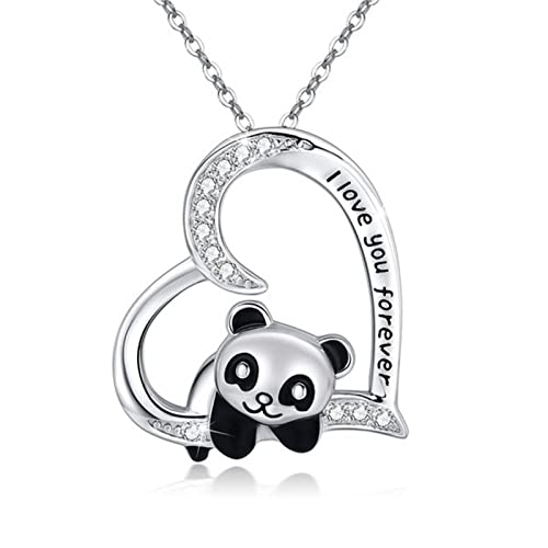 Yienate Silber Panda Halskette Kette Herzförmig Anhänger Schmuck Geburtstag Geschenke Süße Tier Halskette für Kinder Frauen Mädchen Damen von Yienate