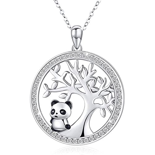 Yienate Silber Panda Halskette Kette Lebensbaum Anhänger Schmuck Geburtstag Geschenke Süße Tier Halskette für Kinder Frauen Mädchen Damen von Yienate