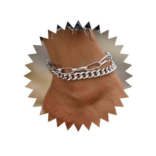 Yienate Silberne Kubanische Kette Fußkettchen Armband Geschichtet Büroklammerkette Fußkette Punk Fußkettchen Minimalistisch Strand Fußkettchen 2er Set Fußschmuck Geschenk Für Frauen Mädchen von Yienate