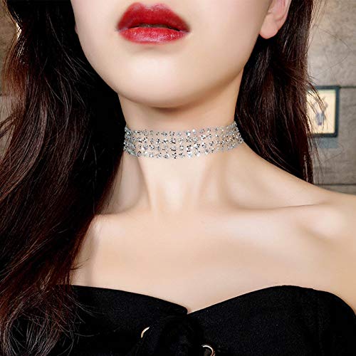 Yienate Spitzen Halsreif Sparkly Halskette Schlüsselbein Kette mit Pailletten Halskette BlingBling Modeschmuck Zubehör für Frauen und Mädchen（Silber） von Yienate