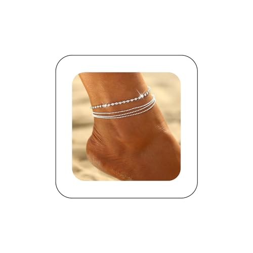 Yienate Strass Perlen Fußkettchen Armbänder Cz Tennis Kristall Knöchel Kette Boho Geschichtet Perlen Satelliten Link Kette Fußkettchen Sommer Strand Fuß Kette Schmuck Für Frauen Und Mädchen von Yienate