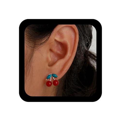 Yienate Trendy Simulation Kirsche Baumeln Ohrringe Winzigen Rot/Weiß Kirsche Ohrringe Süß Niedlich Harz Imitieren Früchte Ohrring Charme Erklärung Leicht 3d Kirschen Tropfen Ohrring Für Frauen von Yienate