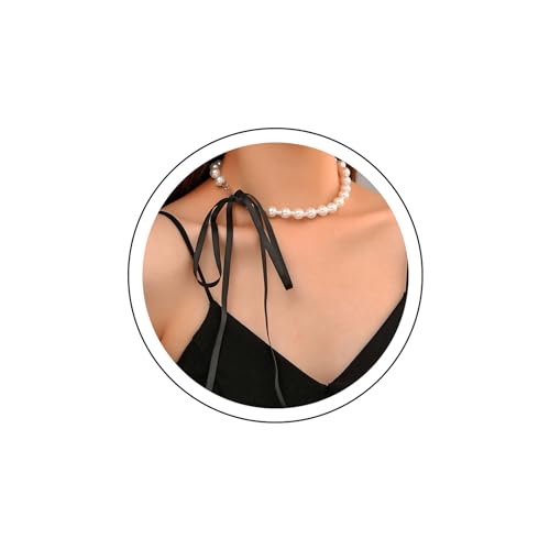 Yienate Vintage-Barock-Perlen-Halsband-Halskette Boho-Perlenkette Charm lang breit schwarzes Samtband Schleife Halskrawatte eleganter Kragen Halskette Schmuck für Frauen und Mädchen Yienate Vintage-Barock-Perlen-Halsband-Halskette Boho-Perlenkette Charm lang breit schwarzes Samtband Schleife Halskrawatte eleganter Kragen Halskette Schmuck für Frauen und Mädchen von Yienate