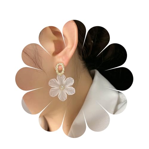 Yienate Vintage Blume Tropfen Ohrringe Einzigartige Französisch Acryl Blume Blütenblatt Baumeln Ohrringe Erklärung Gold Geometrischen Reifen Ohrstecker Braut Hochzeit Weiß Flora Ohrringe Für Frauen von Yienate