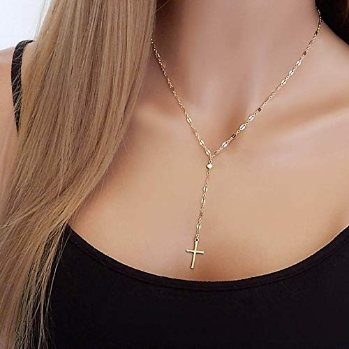 Yienate Vintage Kreuz Y Halskette Kette zierlich Lasso Kreuz Anhänger Charme minimalistische Halskette Schmuck für Frauen und Mädchen (Gold) von Yienate