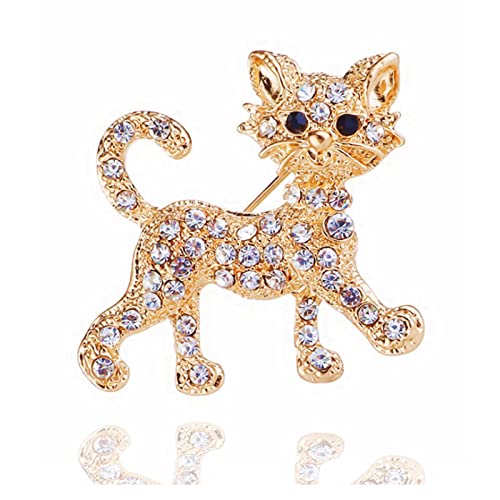 Yienate Vintage-Kristall-Katzen-Brosche süßes Kätzchen Strass Tier Halsband Weihnachten Brustnadel Glück Gold Kleidung Anstecknadel Neuheit Brosche Schmuck Geschenke für Männer und Frauen von Yienate