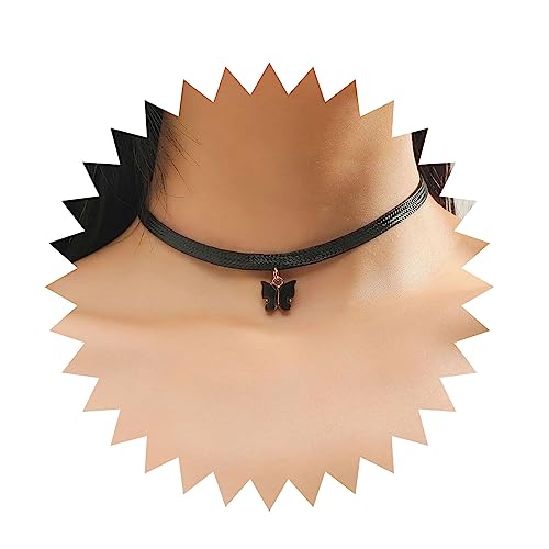 Yienate Vintage Schwarzes Choker Halskette Kette Goth Leder Choker Schmetterling Anhänger Halskette Samt Choker Punk Halskette Rock Statement Schmetterling Halskette Charm Schmuck Für Frauen von Yienate
