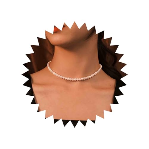 Yienate Winzig Perle Halskette Weiß Rund Faux Perle Halsband Kette Boho Perle Perlen Clavicle Kette Hochzeit Halskette Schmuck für Frauen und Mädchen von Yienate