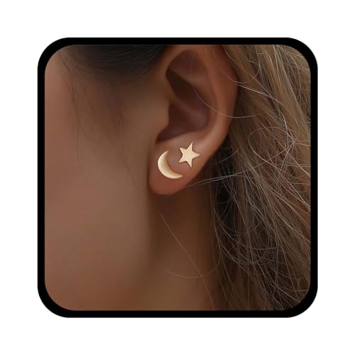 Yienate Winzige Mondstern Ohrringe Ohrstecker Goldstern Mondsichel Ohrstecker Minimalistisch Kleine Knorpel Tragus Ohrstecker Boho Asymmetrische Mondstern Ohrringe Schmuck Für Frauen Und Mädchen von Yienate