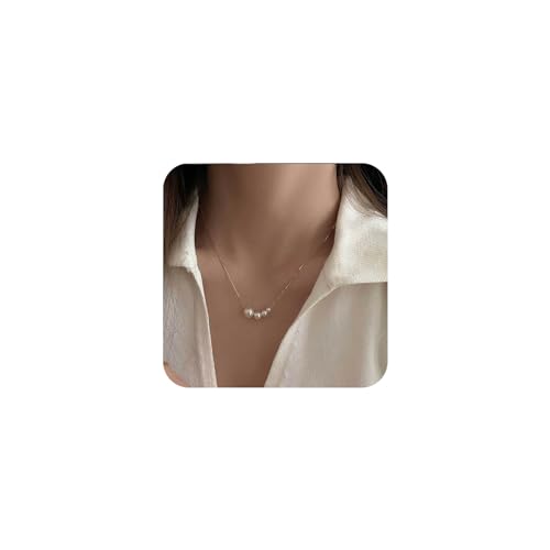 Yienate Winzige Perlen Choker Halskette Kette Boho Gold Dünne Kette 4 Perlen Anhänger Halsketten Hochzeit Brautjungfern Perle Ball Anhänger Halskette Schmuck Für Frauen Und Mädchen von Yienate