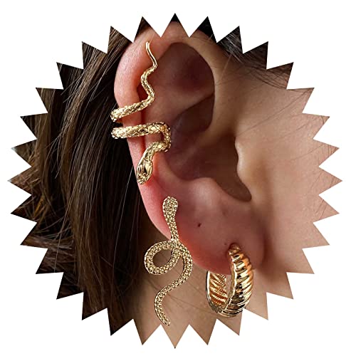 Yienate Zierliche Schlange Ohrringe Ohrstecker Medusa Ohrringe Schlange Crawler Creeper Kletterer Cobra Manschette Ohrringe Charakter Gold Tier Ohrringe 3 Stückset Für Frauen Und Mädchen von Yienate