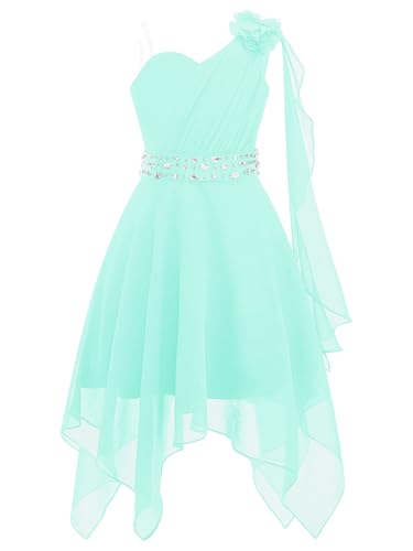 Yiesvsov Chiffon Festliches Kleid Für Mädchen Elegantes Taufkleid Mit Asymmetrischem Saum Kommunionskleid Geburtstagsfeier Kleid Mintgrün 146-152 von Yiesvsov