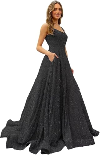 Yifanier Elegante Ballkleider mit Spaghettiträgern und Pailletten Glänzende Abendkleider mit V-Ausschnitt Cocktailparty Lange Kleider von Yifanier