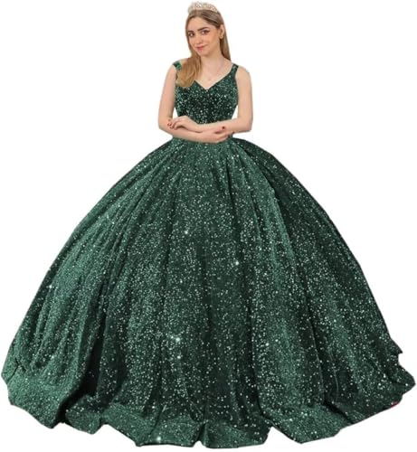 Yifanier Glitzernde Quinceanera Kleider mit Pailletten A-Linie Ballkleid Lange Spaghettiträger Ballkleider von Yifanier