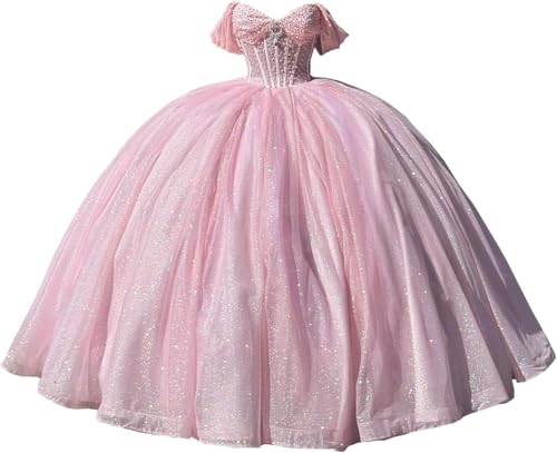 Yifanier Glitzerndes Quinceanera-Kleid mit Perlen und Schleppe bauschiges Ballkleid glitzernde Lange Ballkleider süße 15-16-Kleider MT007 von Yifanier