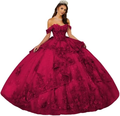 Yifanier Prinzessin Quinceanera-Kleider mit Stufen 3D-Blumen Spitze und Perlen Ballkleider mit Rüschen Sweet 16-Partykleider MT037 von Yifanier
