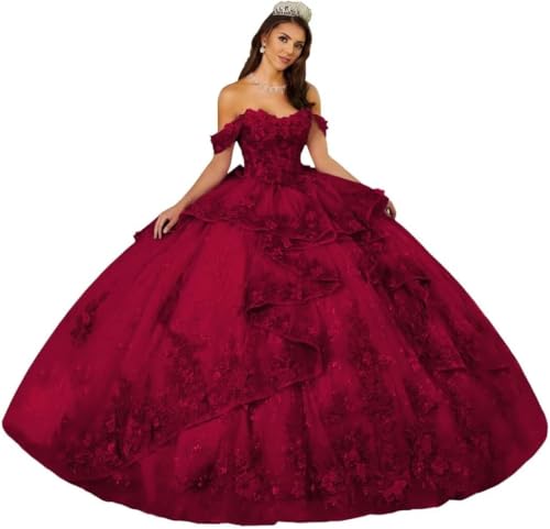 Yifanier Prinzessin Quinceanera-Kleider mit Stufen 3D-Blumen Spitze und Perlen Ballkleider mit Rüschen Sweet 16-Partykleider MT037 von Yifanier