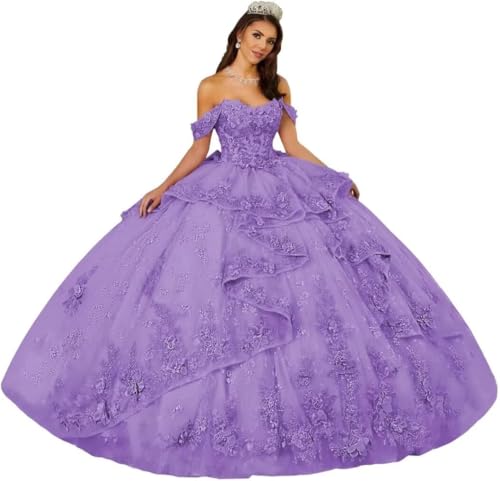 Yifanier Prinzessin Quinceanera-Kleider mit Stufen 3D-Blumen Spitze und Perlen Ballkleider mit Rüschen Sweet 16-Partykleider MT037 von Yifanier
