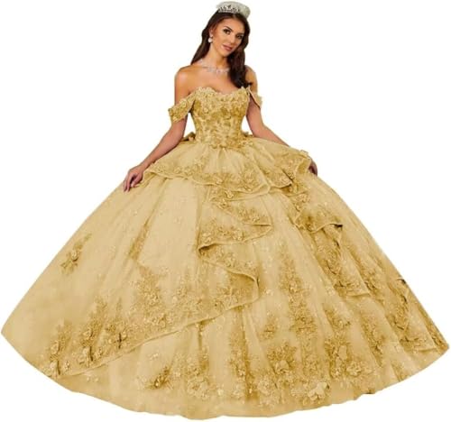 Yifanier Prinzessin Quinceanera-Kleider mit Stufen 3D-Blumen Spitze und Perlen Ballkleider mit Rüschen Sweet 16-Partykleider MT037 von Yifanier
