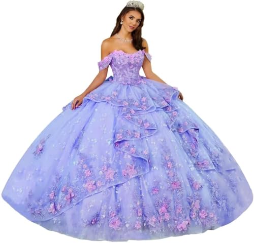 Yifanier Prinzessin Quinceanera-Kleider mit Stufen 3D-Blumen Spitze und Perlen Ballkleider mit Rüschen Sweet 16-Partykleider MT037 von Yifanier