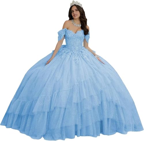 Yifanier Quinceanera-Kleider mit Rüschen schulterfrei Tüll Schleife Sweet-16-Schleppe MT025 von Yifanier