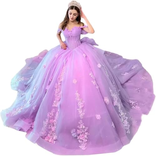 Yifanier Schatz-Ballkleid Tüll-Spitze-Quinceanera-Kleid 3D-Blumen, Schulterfreies Quinceanera-Kleid 15 16 MT011 von Yifanier
