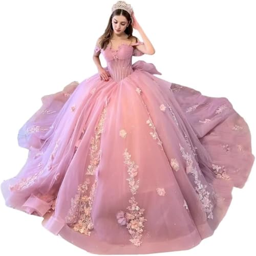 Yifanier Schatz-Ballkleid Tüll-Spitze-Quinceanera-Kleid 3D-Blumen, Schulterfreies Quinceanera-Kleid 15 16 MT011 von Yifanier
