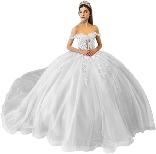 Yifanier Schulterfreie Quinceanera-Kleider aus Spitze 15 Kleider für Quinceanera Blumenspitze Ballkleid Ballkleid MT030 von Yifanier