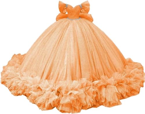 Yifanier Tüll Quinceanera Kleider Puffy Tüll Prom Rüschen Rüschen Kleider Schulterfrei Beaded Sweet 16 Ballkleid mit Zug von Yifanier