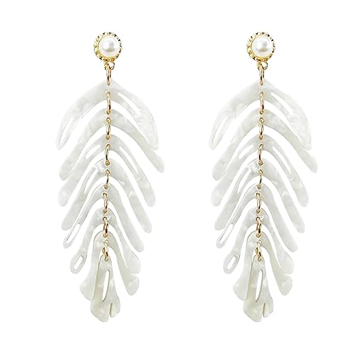 Yifnny Acryl-Blatt-Ohrringe, Palmwedel-Ohrringe für Frauen Pflanzenschmuck aus Acryl Ohrringe in Form eines Blattes Ladies Holiday Style Ohrringe Geschenke für Frauen (Weiß) von Yifnny