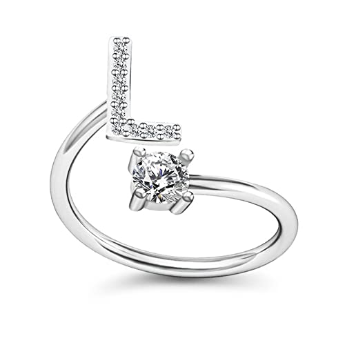Yifnny Alphabet Ring, Anfangsring 26 Alphabet Intarsien Zirkonia Großbuchstabe A-Z Offener Verstellbarer Mittelfinger Ring Silber Initial Buchstabe Ringe für Damen (L) von Yifnny