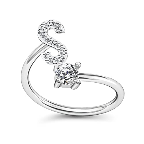Yifnny Alphabet Ring, Anfangsring 26 Alphabet Intarsien Zirkonia Großbuchstabe A-Z Offener Verstellbarer Mittelfinger Ring Silber Initial Buchstabe Ringe für Damen (S) von Yifnny