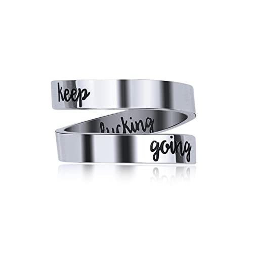 Yifnny Gravierter Offener Ring, Edelstahl Verstellbarer Wickelring Inspirierender Ring mit Graviert Keep Going Persönlichkeit Ermutigungs Geschenk für Frauen Männer (Keep Going-Silber) von Yifnny