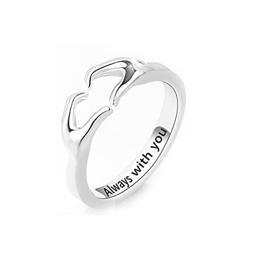 Yifnny Hände Herz Ringe, Silber Umarmungsring für Damen Herz Ring I Love You Forever Verstellbar Hände Ring Gravierte Worte Liebe Umarmung Hände Offener Ring (Always with you) von Yifnny