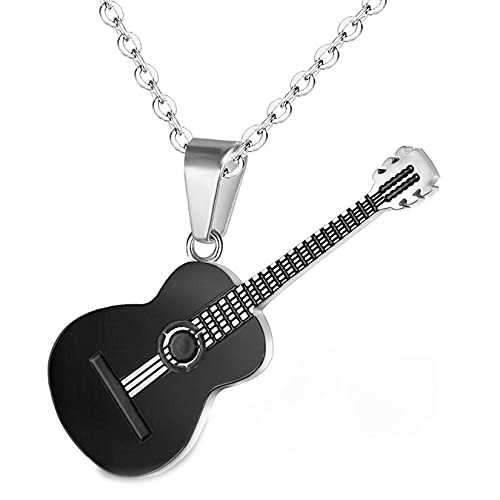 Yifnny Herren Gitarre Halskette, Rock E-Gitarre Bass Anhänger mit Rolo Kette, Personalisiertes Geschenk für Männer, Musikliebhaber, Gitarristen, Bassisten (Schwarz, Edelstahl) von Yifnny