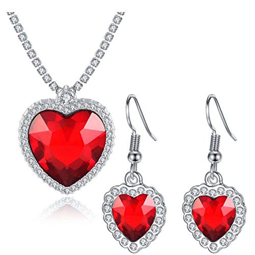 Yifnny Herz Des Ozeans Halskette, Classic Titanic Heart of the Ocean Halskette und Ohrringe Schmuckset Saphir-Anhänger-Halskette Blaue für Damen Hochzeit Prom Titanic Schmuck (Rot) von Yifnny