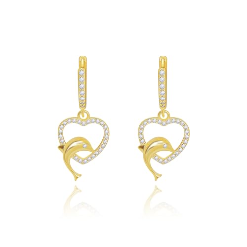Yifnny Herz-Reifen-Ohrringe,Kleine Reif-Ohrringe Herz-Ohrringe für Frauen Cubic Zirkonia Stern Herz kleine Delphin-Ohrringe Geburtstagsgeschenk Mutter (Delphin gold) von Yifnny