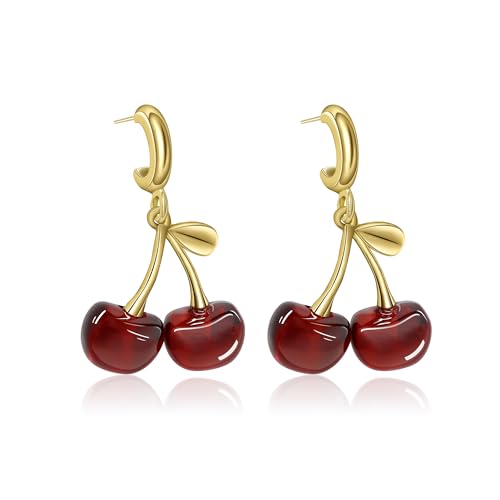 Yifnny Kirschen-Ohrringe, Ohrringe baumeln Niedliche Ohrringe Frucht-Ohrringe Rote Frucht Ohrringe Rote Kirsche-Schmuckstücke Mode Party-Schmuck Geburtstagsgeschenk für Damen (Rot) von Yifnny