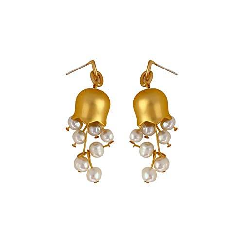 Yifnny Ohrringe Glockenblumen, Vintage Gold Glocke Orchidee Blume Dangle Ohrringe Maiglöckchen Perle Ohrringe Perle Tropfen Ohrringe Lilie Blume Ohrringe für Mädchen Frauen (Gold) von Yifnny