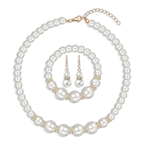 Yifnny Perlenschmuck Sets für Frauen, Faux Pearl Halskette und Ohrringe Armband Set Layered Perlenkette 1920er Jahre Schmuck Set Hochzeit Braut Schmuck Sets Geschenke für Frauen Mom (Stil 10 Gold) von Yifnny