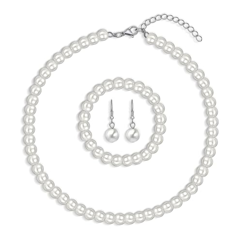 Yifnny Perlenschmuck Sets für Frauen, Faux Pearl Halskette und Ohrringe Armband Set Layered Perlenkette 1920er Jahre Schmuck Set Hochzeit Braut Schmuck Sets Geschenke für Frauen Mom (Stil 12) von Yifnny