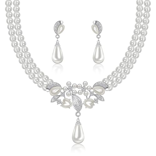 Yifnny Perlenschmuck Sets für Frauen, Faux Pearl Halskette und Ohrringe Armband Set Layered Perlenkette 1920er Jahre Schmuck Set Hochzeit Braut Schmuck Sets Geschenke für Frauen Mom (Stil 8) von Yifnny