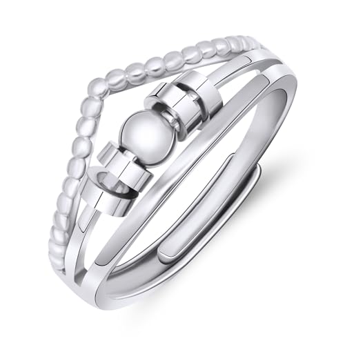 Yifnny Rotierende Ringe für Frauen, Drehbarer Fingerring Offene Ringe Kleine Perlen Verstellbare Ringe Geschenke Frauenschmuck (Stil 4 Silber) von Yifnny