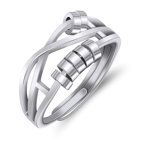Yifnny Rotierende Ringe für Frauen, Drehbarer Fingerring Offene Ringe Kleine Perlen Verstellbare Ringe Geschenke Frauenschmuck (Stil 6 Silber) von Yifnny