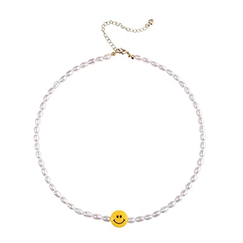 Yifnny Smiley Face Halskette, Y2K Halskette Smiley Face Beads Choker Bohemian Perlenkette Unregelmäßige Nachahmung Perle Choker Smiley Face Schmuck für Mädchen Frauen (Style 3) von Yifnny