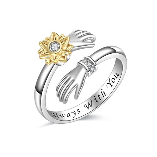 Yifnny Umarmungsring, Verlobungsring Gravierte Worte Umarmung Hände Offener Ring Verstellbar Ring Mutter Geschenk für Männer und Frauen Schmuck (Always With You,1) von Yifnny
