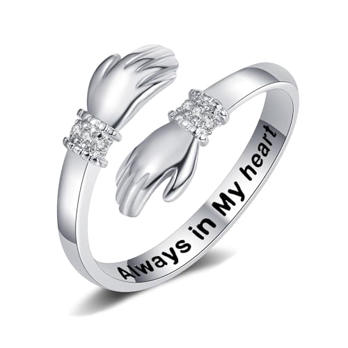Yifnny Umarmungsring, Verlobungsring Gravierte Worte Umarmung Hände Offener Ring Verstellbar Ring Mutter Geschenk für Männer und Frauen Schmuck (Always in my heart) von Yifnny