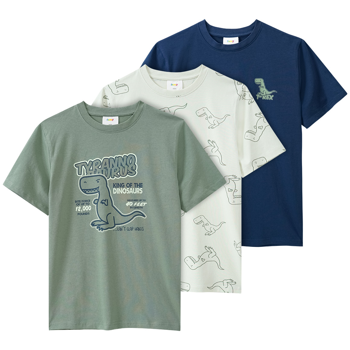 3 Jungen T-Shirts mit Dino-Prints von Yigga